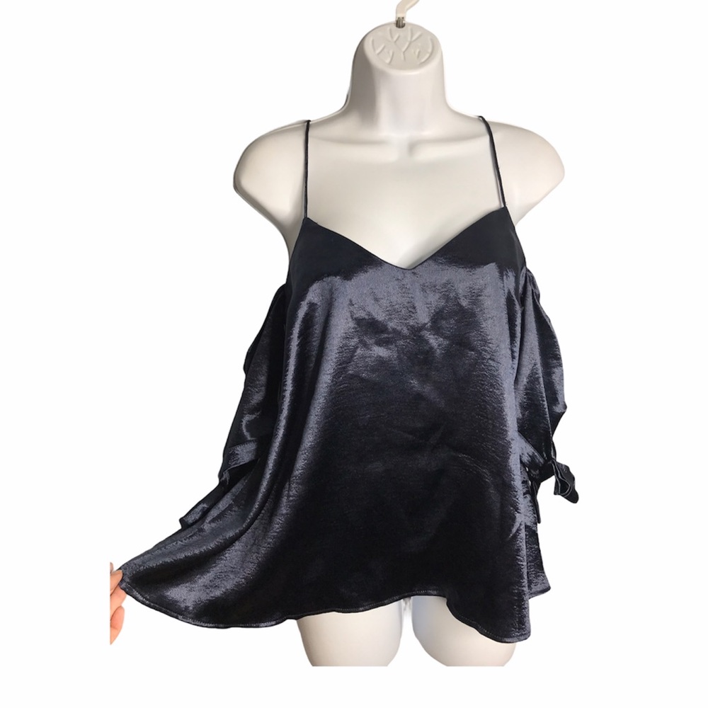 Urban Outfitters | Blue Satin Cold Shoulder Blouse • - Picture 3 of 9